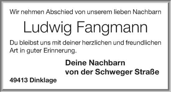 Anzeige von Ludwig Fangmann von OM-Medien