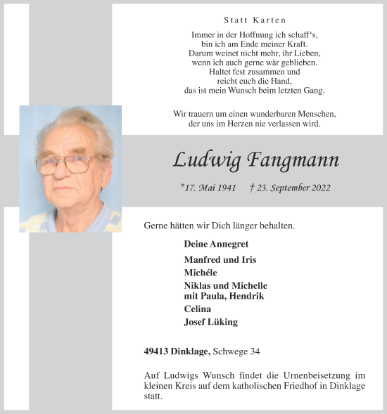 Anzeige von Ludwig Fangmann von OM-Medien