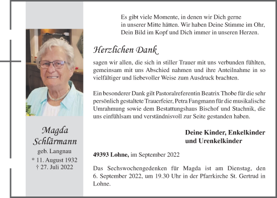 Anzeige von Magda Schlärmann von OM-Medien