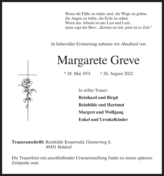 Anzeige von Margarete Greve von OM-Medien