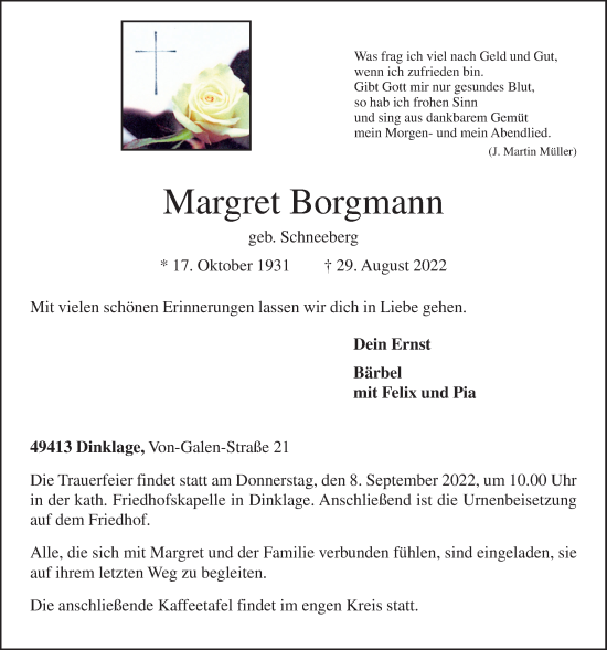 Anzeige von Margret Borgmann von OM-Medien
