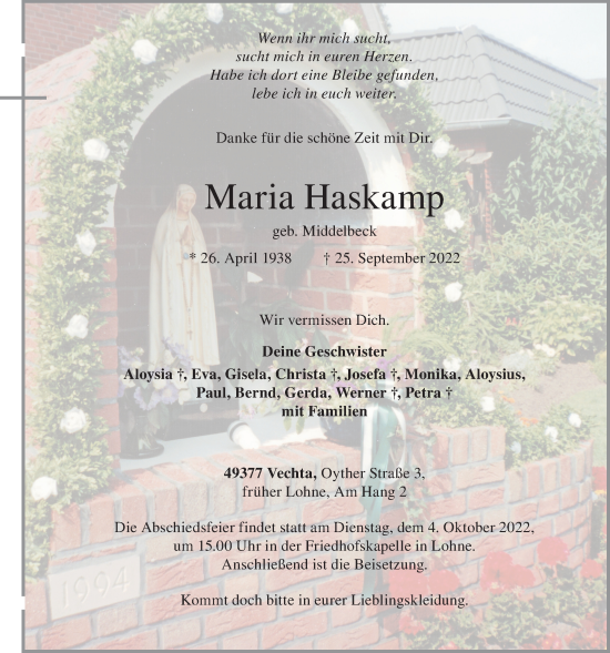 Anzeige von Maria Haskamp von OM-Medien