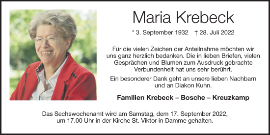 Anzeige von Maria Krebeck von OM-Medien