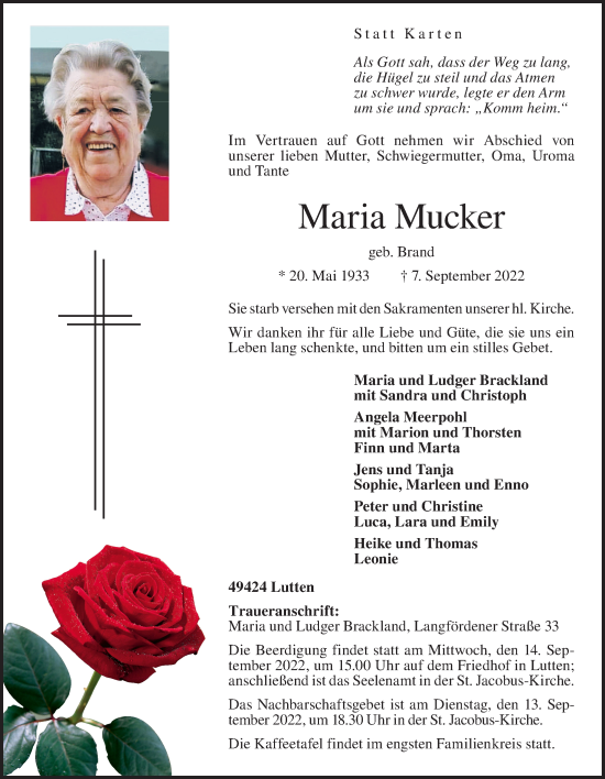 Anzeige von Maria Mucker von OM-Medien