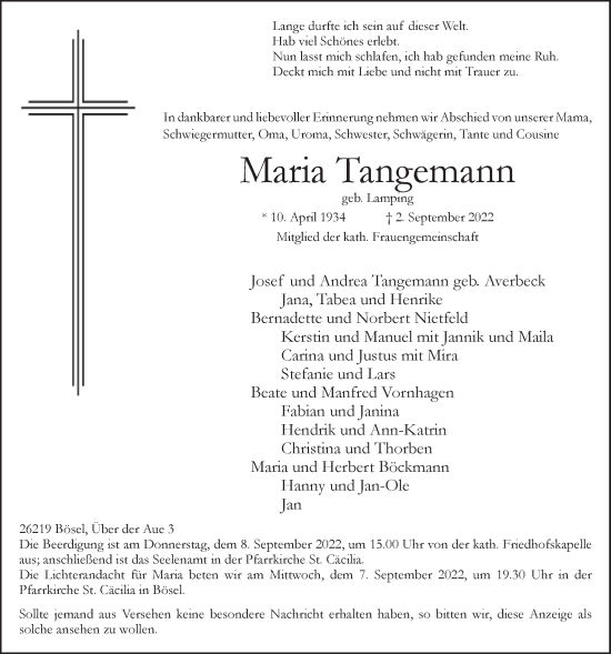 Anzeige von Maria Tangemann von OM-Medien