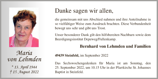 Anzeige von Maria von Lehmden von OM-Medien