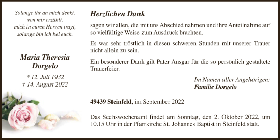 Anzeige von Maria Theresia Dorgelo von OM-Medien