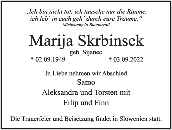 Anzeige von Marija Skrbinsek von OM-Medien