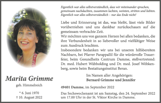Anzeige von Marita Grimme von OM-Medien