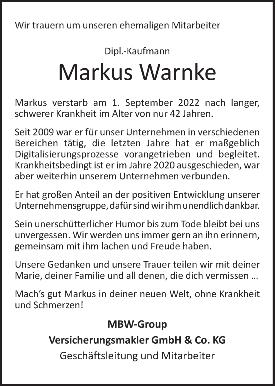 Anzeige von Markus Warnke von OM-Medien