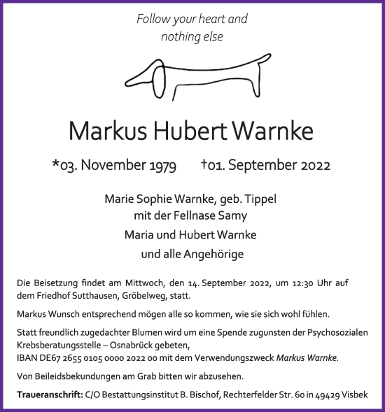 Anzeige von Markus Hubert  Warnke von OM-Medien
