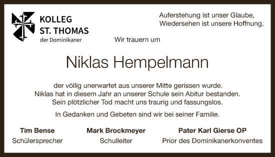 Anzeige von Niklas Hempelmann von OM-Medien