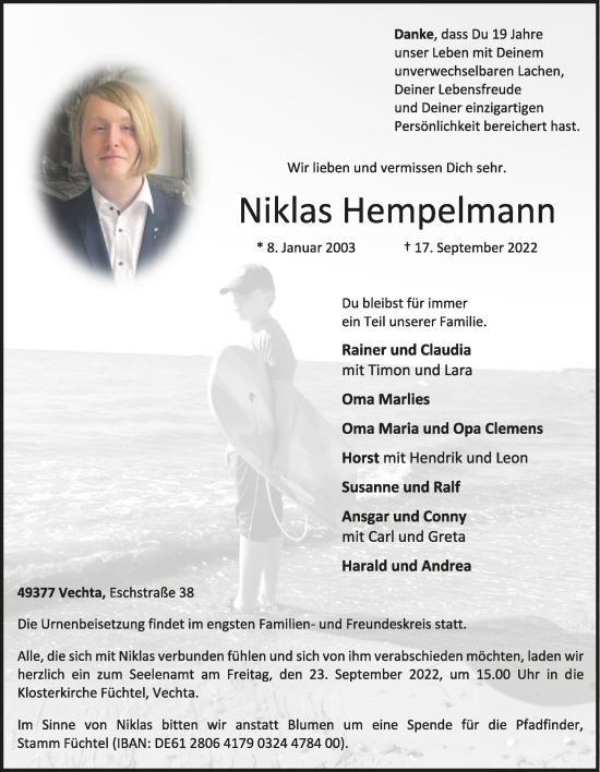 Anzeige von Niklas Hempelmann von OM-Medien