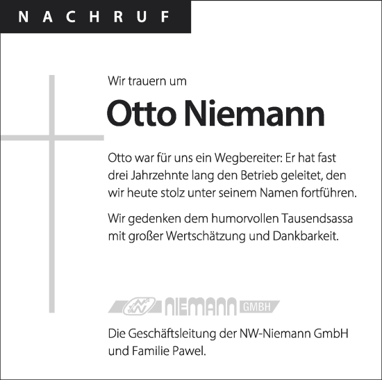 Anzeige von Otto Niemann von OM-Medien
