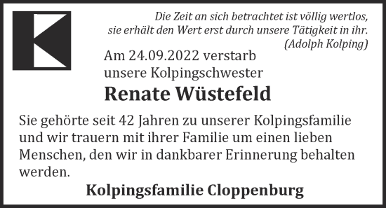 Anzeige von Renate Wüstefeld von OM-Medien