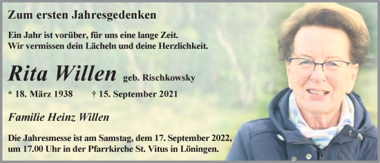 Anzeige von Rita Willen von OM-Medien