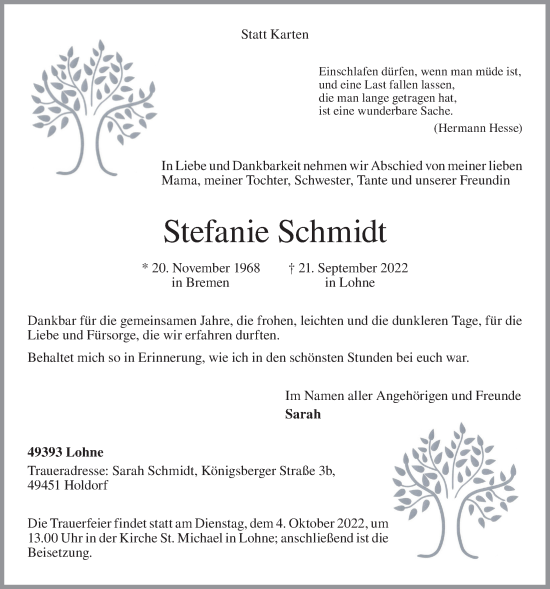 Anzeige von Stefanie Schmidt von OM-Medien