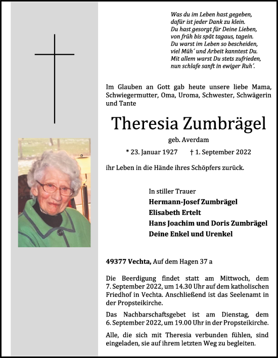 Anzeige von Theresia Zumbrägel von OM-Medien