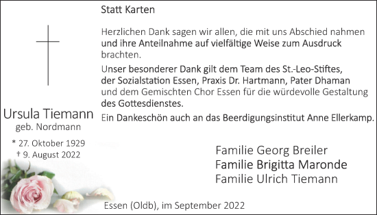 Anzeige von Ursula Tiemann von OM-Medien