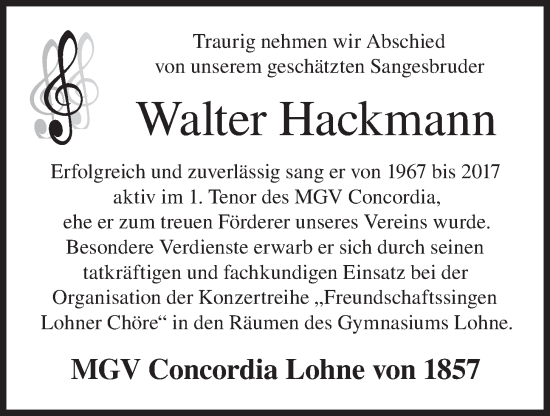 Anzeige von Walter Hackmann von OM-Medien