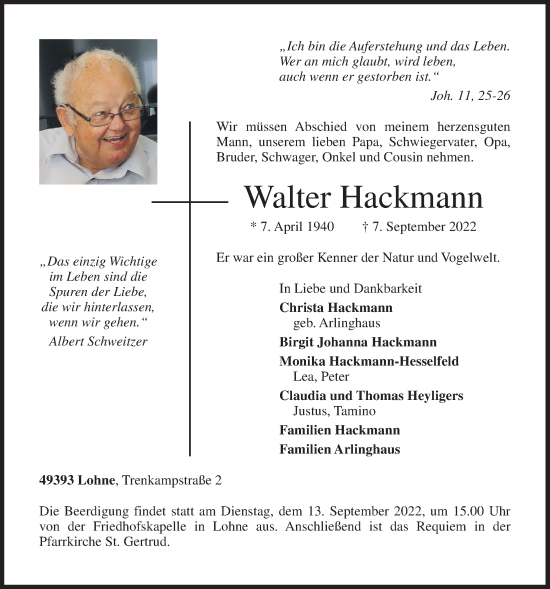 Anzeige von Walter Hackmann von OM-Medien