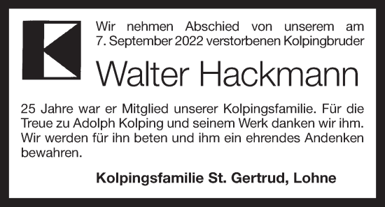 Anzeige von Walter Hackmann von OM-Medien