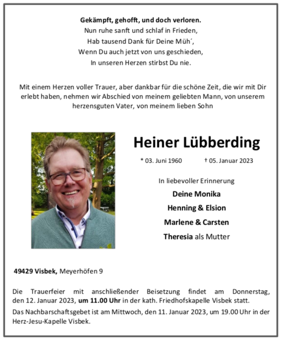Anzeige von Heiner Lübberding von 	OM-Medien