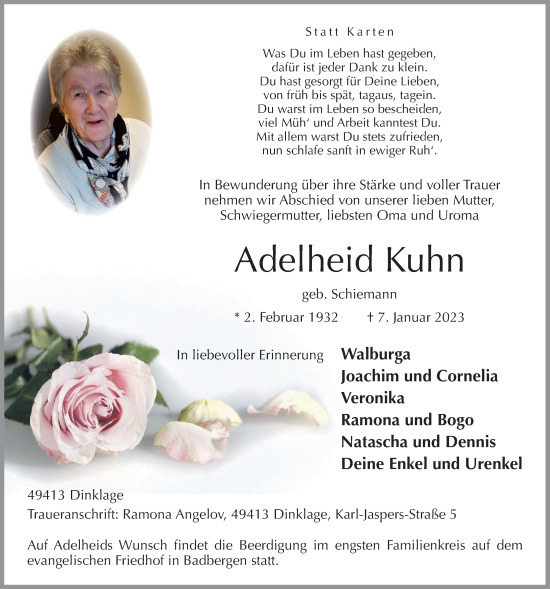 Anzeige von Adelheid Kuhn von OM-Medien