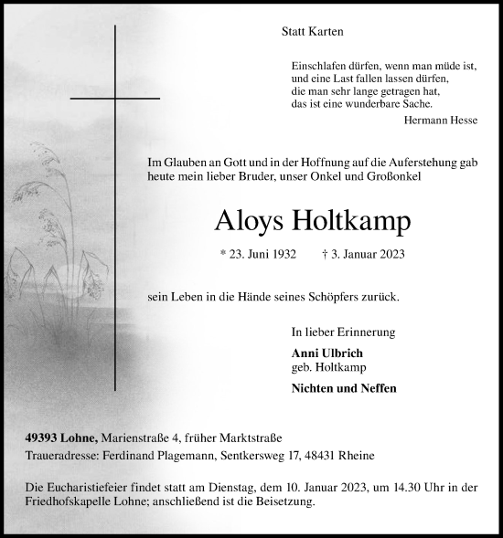 Anzeige von Aloys Holtkamp von OM-Medien