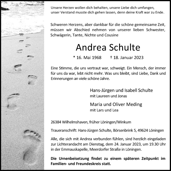 Anzeige von Andrea Schulte von OM-Medien