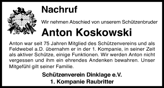 Anzeige von Anton Koskowski von OM-Medien