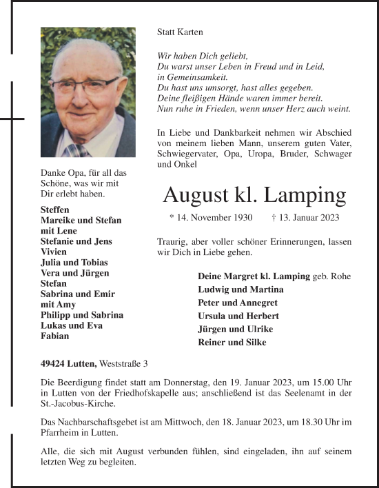 Anzeige von August kl. Lamping von OM-Medien