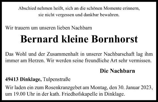 Anzeige von Bernard kleine Bornhorst von OM-Medien