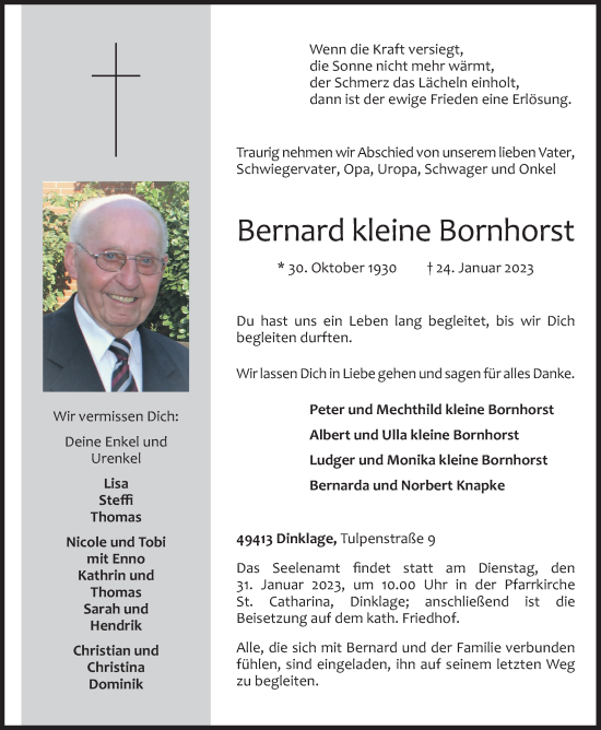 Anzeige von Bernard kleine Bornhorst von OM-Medien