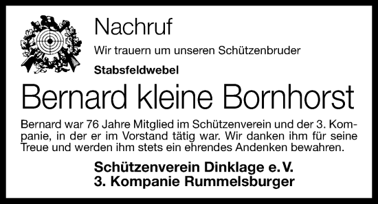 Anzeige von Bernard kleine Bornhorst von OM-Medien