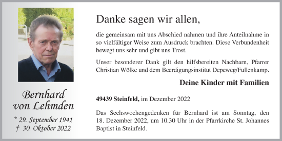Anzeige von Bernhard von Lehmden von OM-Medien