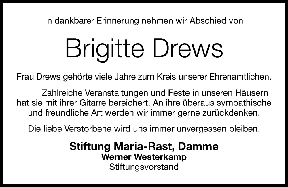 Traueranzeige für Brigitte Drews vom 25.01.2023 aus OM-Medien