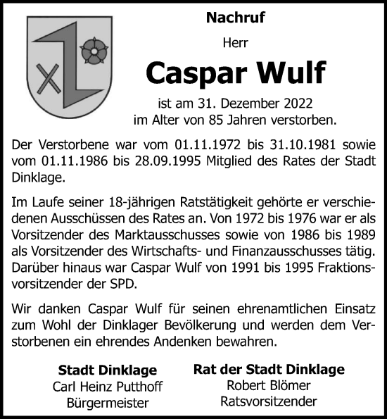 Anzeige von Caspar Wulf von OM-Medien