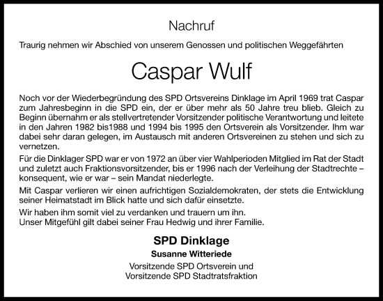 Anzeige von Caspar Wulf von OM-Medien