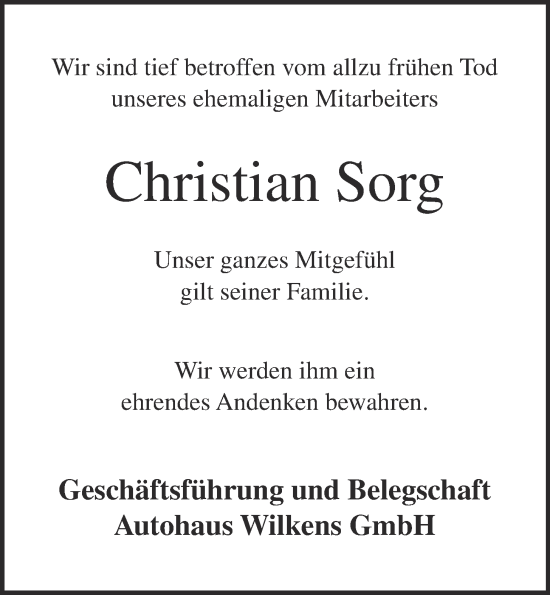 Anzeige von Christian Sorg von OM-Medien