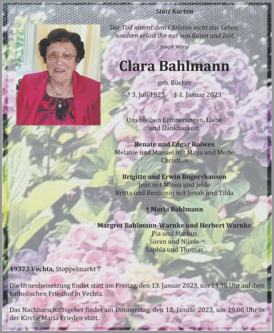 Anzeige von Clara Bahlmann von OM-Medien