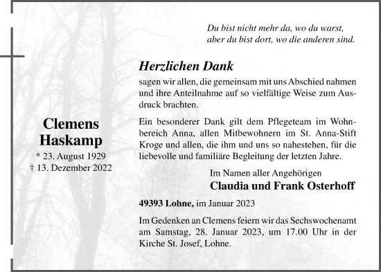 Anzeige von Clemens Haskamp von OM-Medien