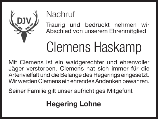 Anzeige von Clemens Haskamp von OM-Medien