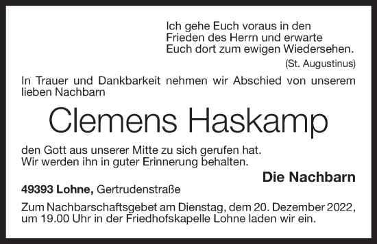 Anzeige von Clemens Haskamp von OM-Medien