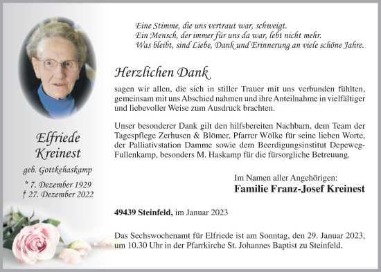 Anzeige von Elfriede Kreinest von OM-Medien
