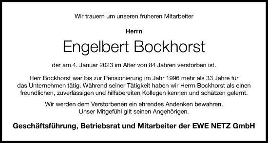 Anzeige von Engelbert Bockhorst von OM-Medien
