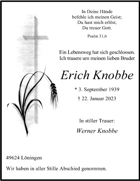 Anzeige von Erich Knobbe von OM-Medien