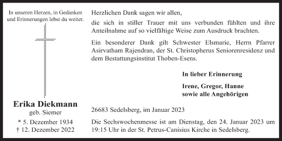 Anzeige von Erika Diekmann von OM-Medien
