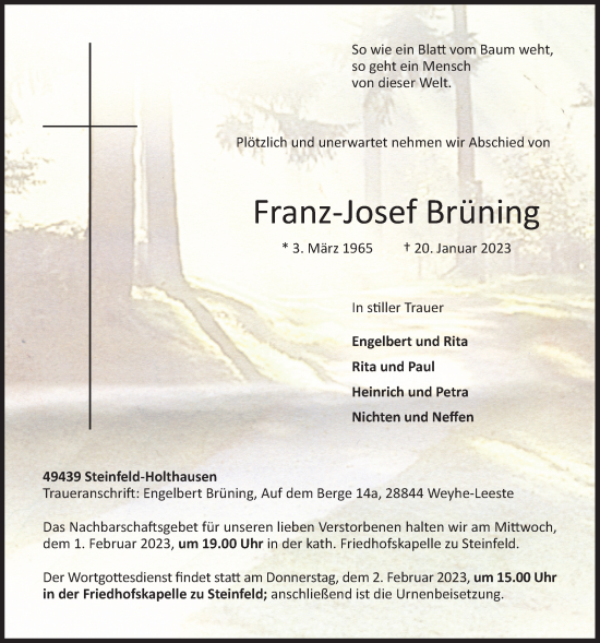 Anzeige von Franz-Josef Brüning von OM-Medien