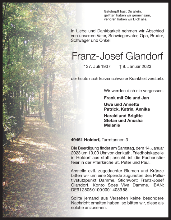 Anzeige von Franz-Josef Glandorf von OM-Medien